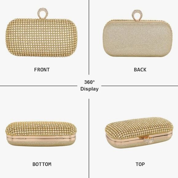 Women Rhinestone Clutch Handbag Evening Sparkly Wedding Purse Bag Glitter Bridal - Picture 2 of 16